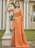 Silk Orange Festival Wear Printed Saree